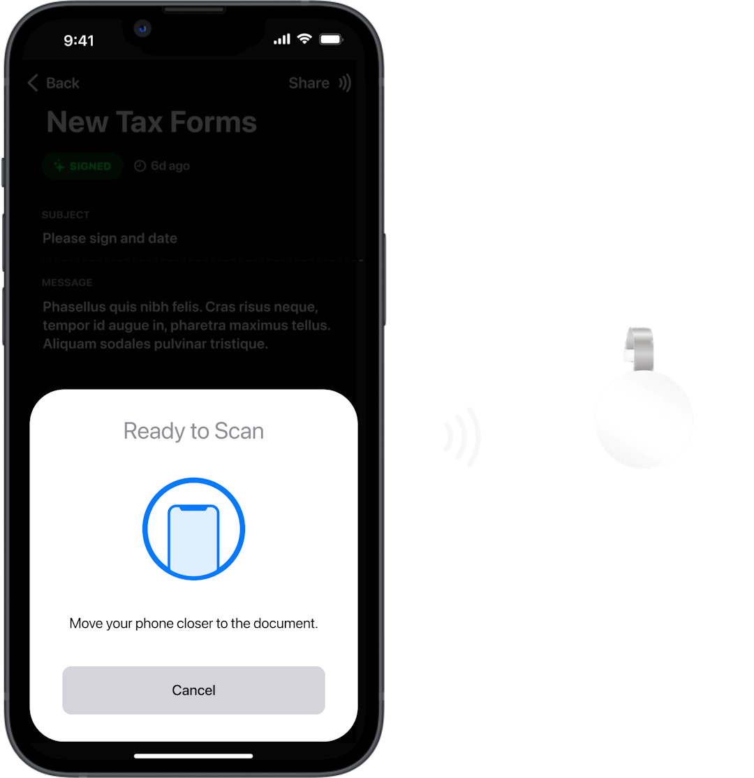 The CoSign app home screen showing tax forms ready to be signed.